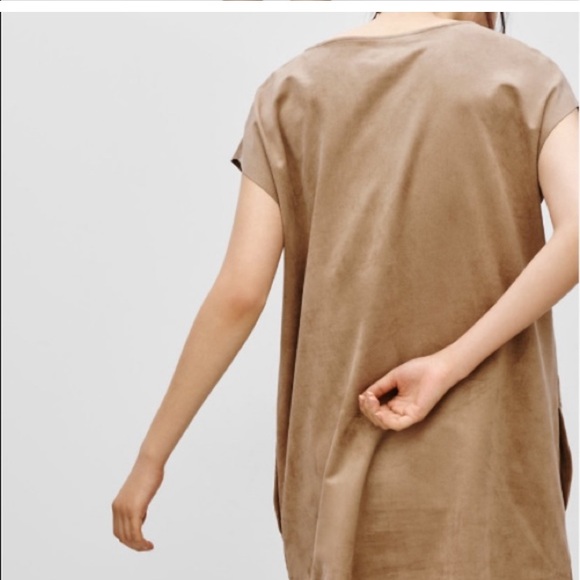 NEW Aritzia Wilfred Dress Women's Tan Vegan Faux Suede Mini Cap Sleeve party - Picture 3 of 8